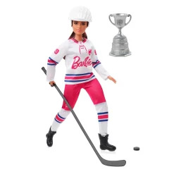 Barbie Wintersport Eishockeyspielerin-Puppe BrĂŒnett, Kurvige Form (30 Cm) Mit Hemd, Helm, HockeyschlĂ€ger, Puck & TrophĂ€e, FĂŒr Kinder Ab 3 Jahren