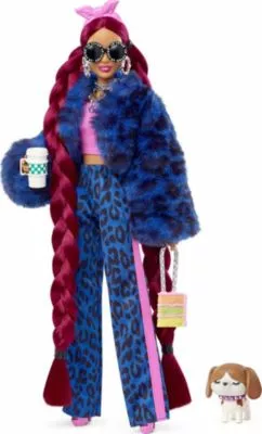 Barbie Extra Puppe (rote Haare) Mit Blauem Leo-Print Outfit, Hund & Zubehör