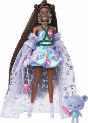 Barbie Extra Fancy Puppe Im Lila Kleid Mit Teddymuster 3 Barbie Extra Fancy Puppe Im Lila Kleid Mit Teddymuster