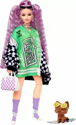Barbie Extra Puppe In Schwarz-weißer Rennwagejacke Mit Lila Haaren