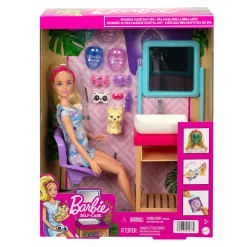 Barbie Glitzer-Gesichtsmasken Wellnesstag Spielset, Blonde Barbie Puppe, 7 Wellnessmasken, Waschbecken, Spiegel, Stuhl, Insgesamt über 15 Zubehörteile, 3 Bis 7 Jahre -Barbie Verkaufsladen 4b3cac02bfa262e266a161a276206bd7