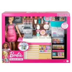 Barbie Nasch-Café Spielset Mit Puppe (blond), über 20 Teile Puppen-Zubehör -Barbie Verkaufsladen 67b7884472bdda8eb40a96f640aa802f