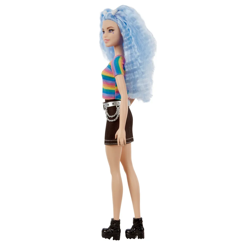Barbie Fashionistas Puppe (blaue Haare) Im Regenbogen-Shirt Und Rock 6 Barbie Fashionistas Puppe (blaue Haare) Im Regenbogen-Shirt Und Rock – Bild 4