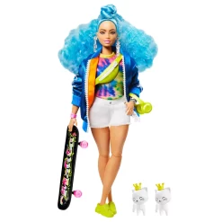 Barbie Extra Puppe Mit Blauen Haaren Und Skateboard, Inkl. Haustier